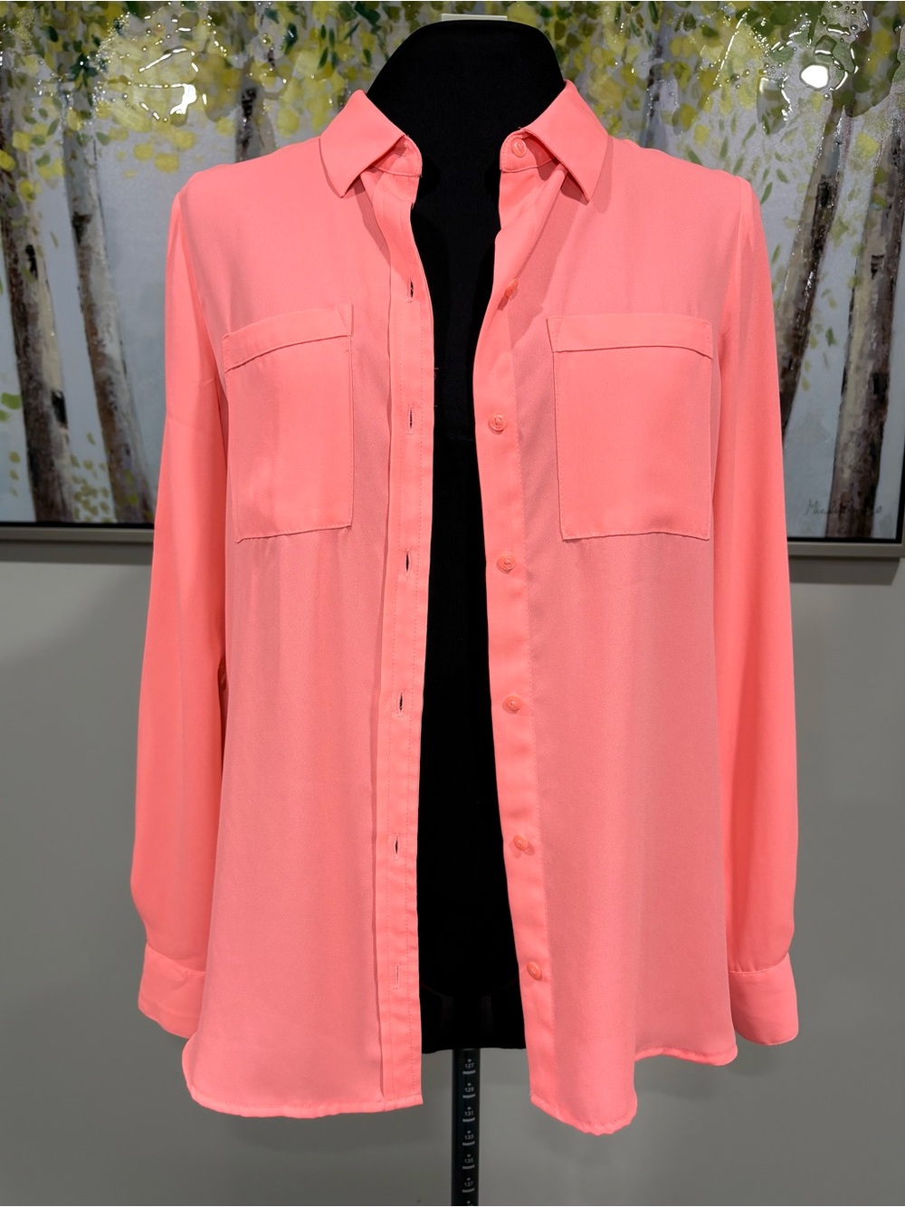 Apt. 9 Neon Peach Button-Up Blouse with Roll-tab Sleeves - Picture 2 of 13